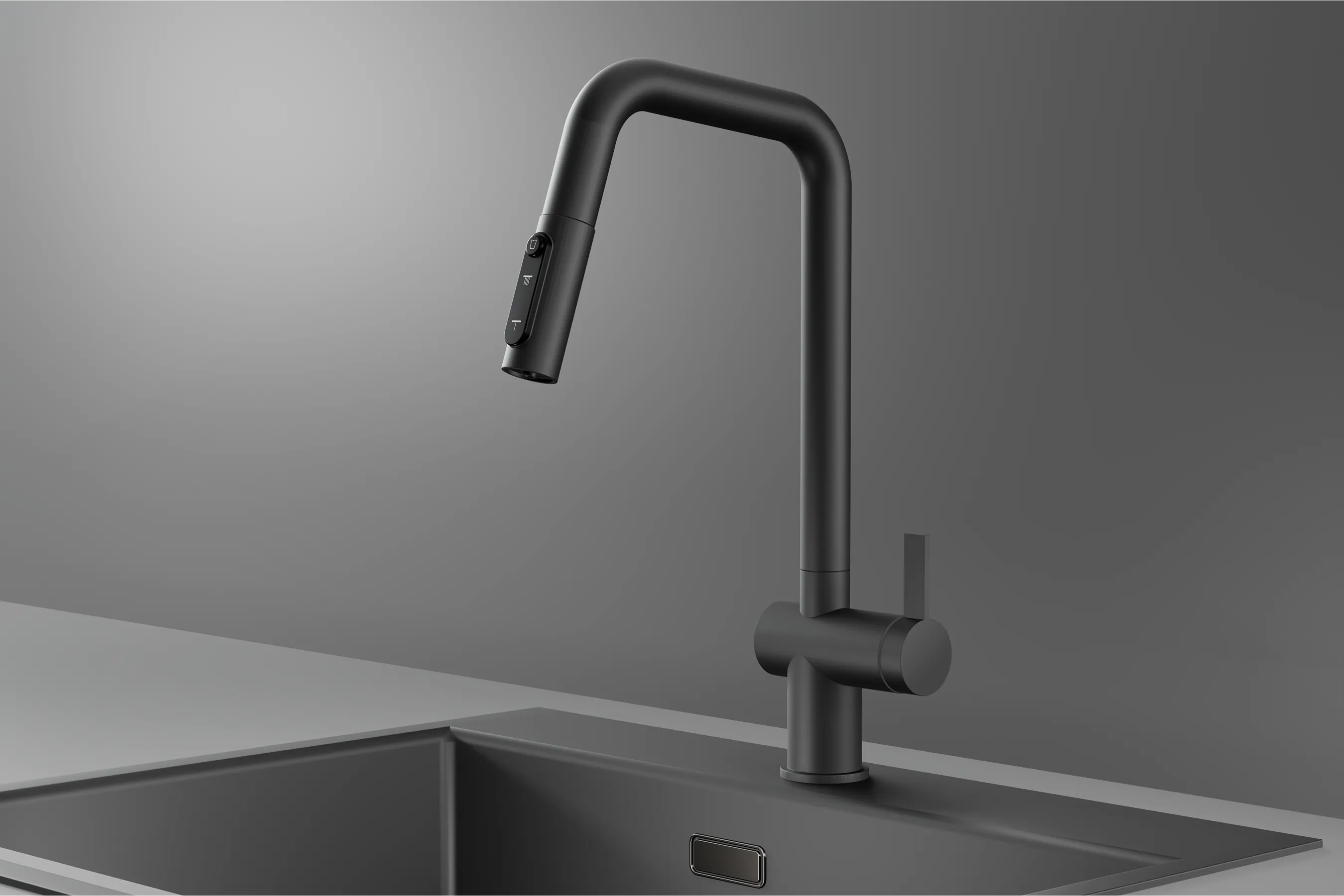 KS-7273, ГРАФИТ МАТОВЫЙ, Смеситель кухонный с выдвижным изливом с переключением на душ и фильтром,сталь