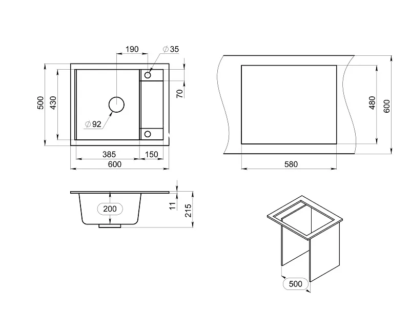 6002, АЛЮМИНИУМ, кухонная мойка, кварц