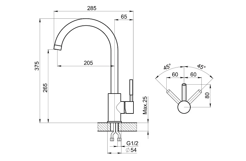 ST-4031, АЛЮМИНИУМ, СМЕСИТЕЛЬ КУХОННЫЙ