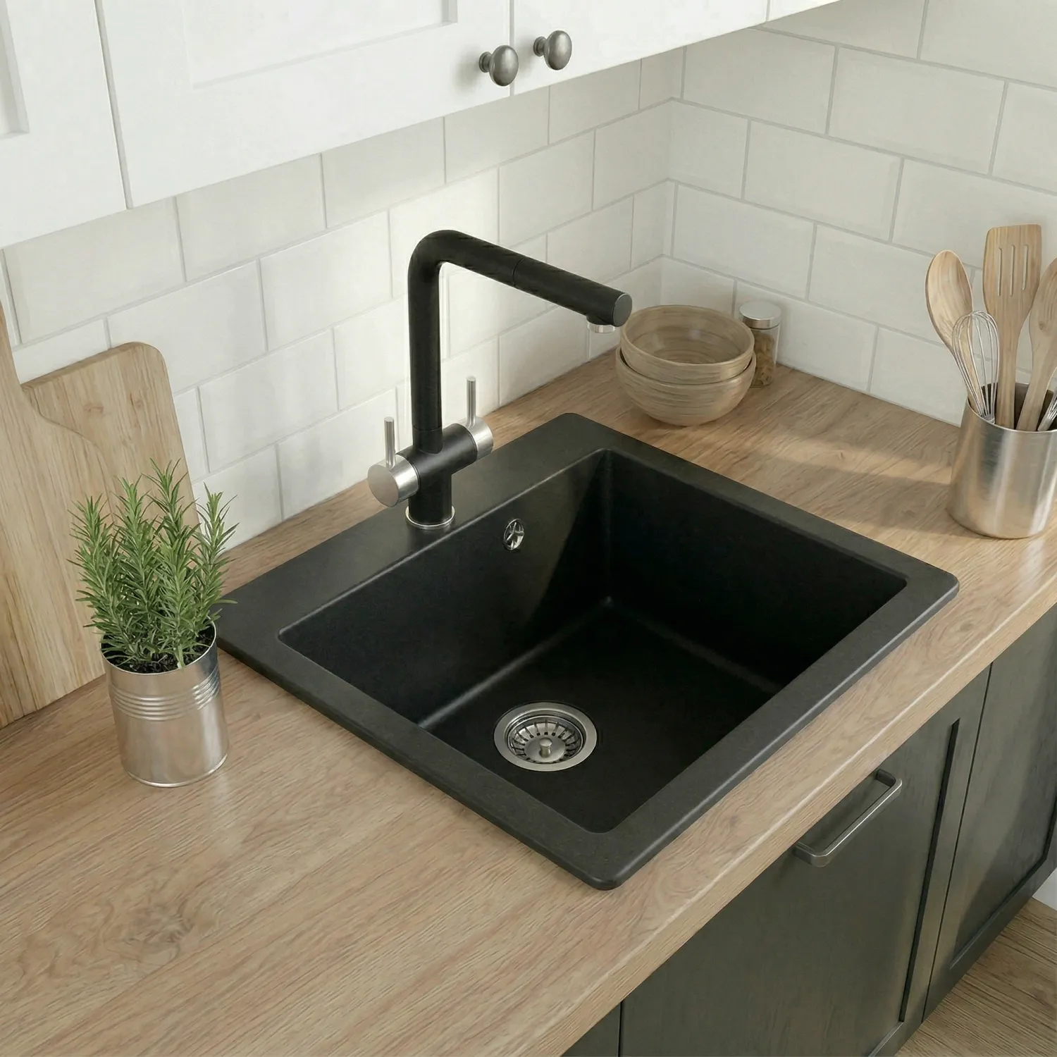 5102, ЧЁРНЫЙ, кухонная мойка, кварц